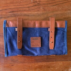 Vivint Navy Canvas Tool Bag with Brown Leather Trim